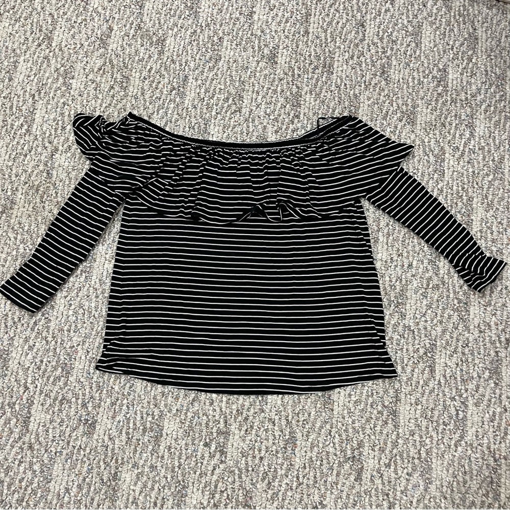 black and white striped ruffle blouse